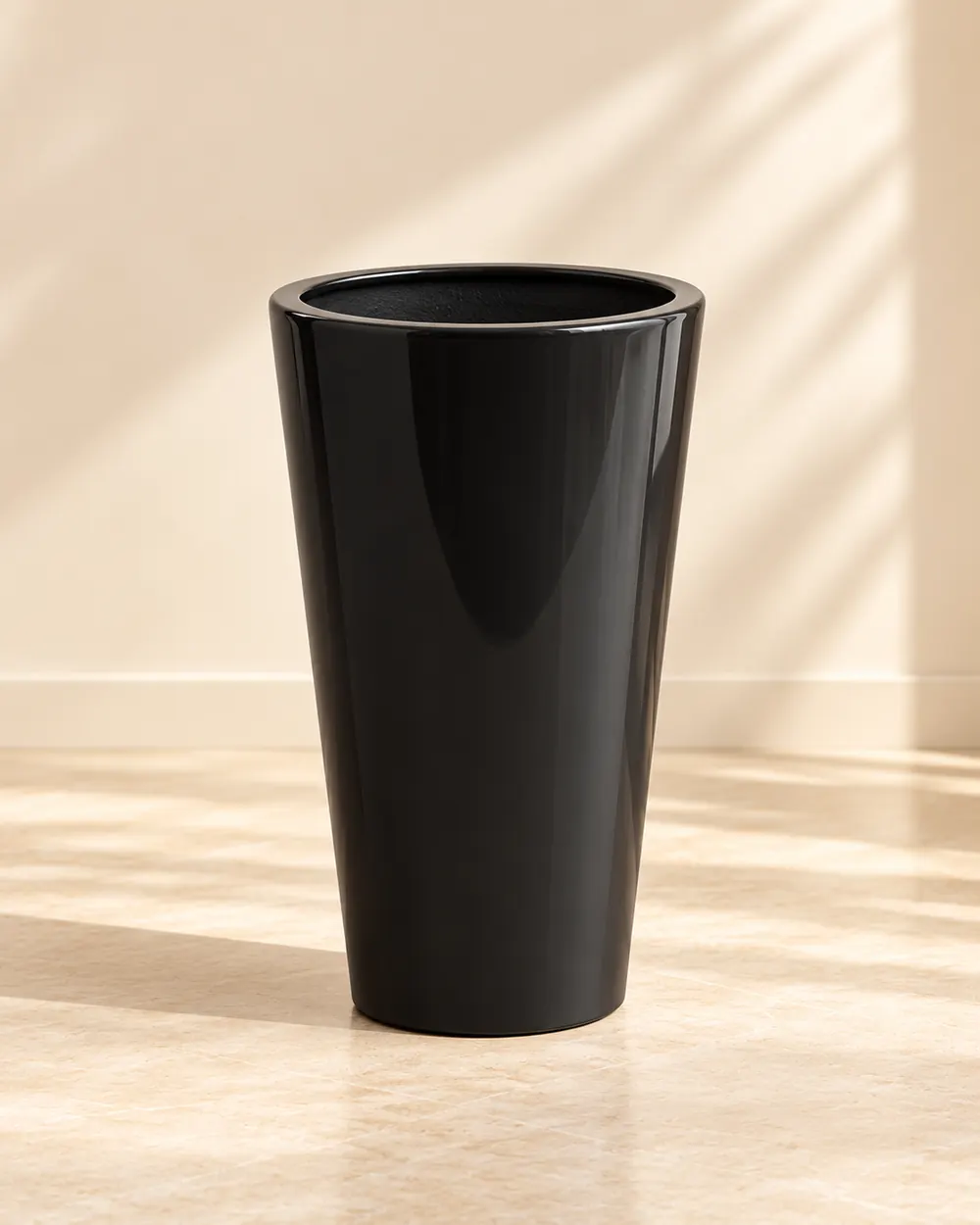 Black Glossy Tall Tapered Ceramic Pot