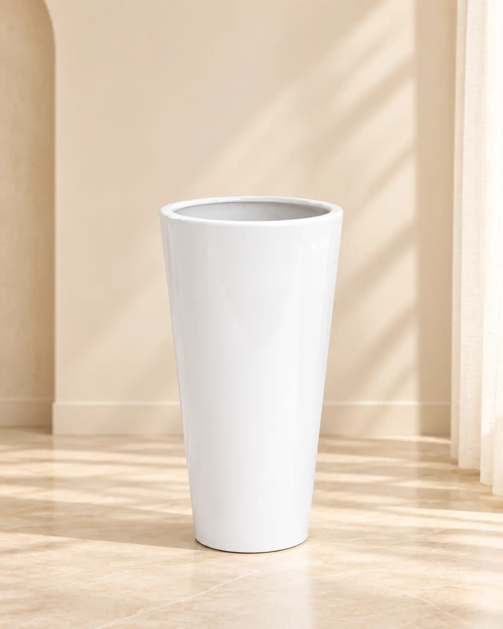 White Glossy Tall Tapered Ceramic Pot